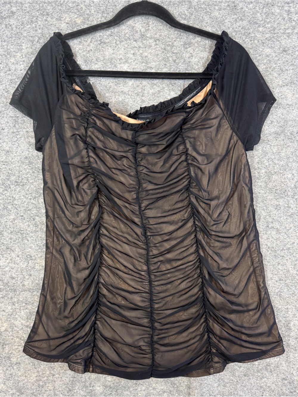 Torrid Y2K Grunge Goth Ruched Mesh Top Black Size 2 Plus Size Sheer Party Blouse
